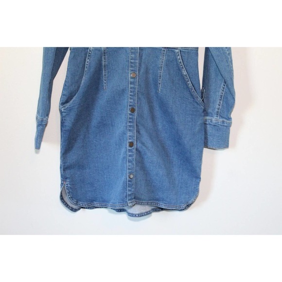 Free People Dynomite Denim Mini Shirt Dress Retro 70's Western Medium H14890 - Picture 5 of 15